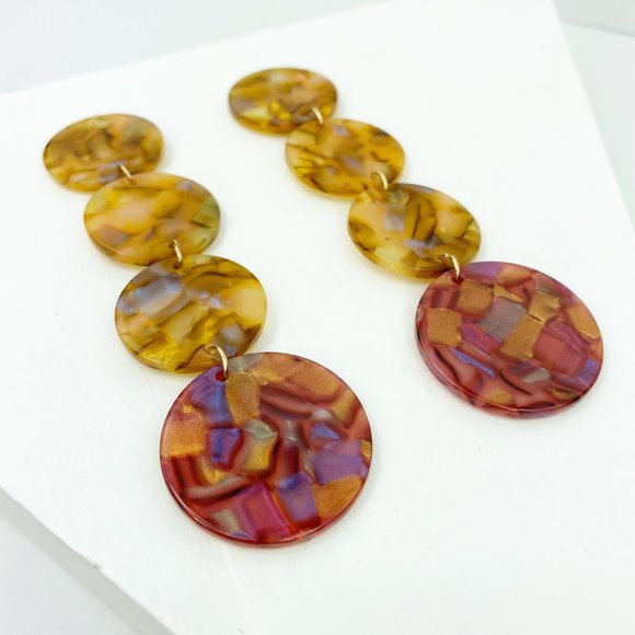 Iridescent Camel Dot Drop Earrings w/ Pink Stud - Picture 5 of 6